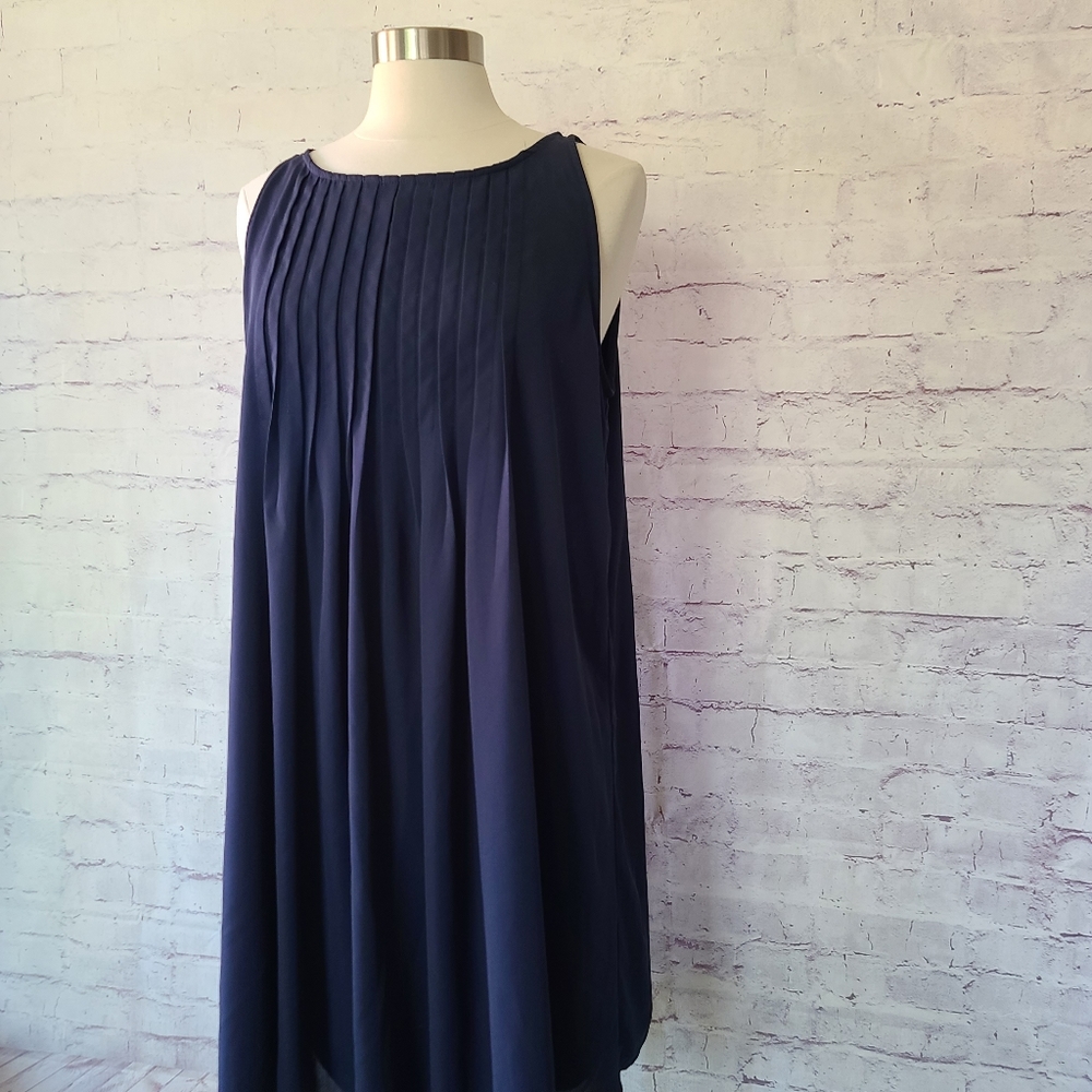 Nanette Lepore Navy Pleated Swing Shift Dress